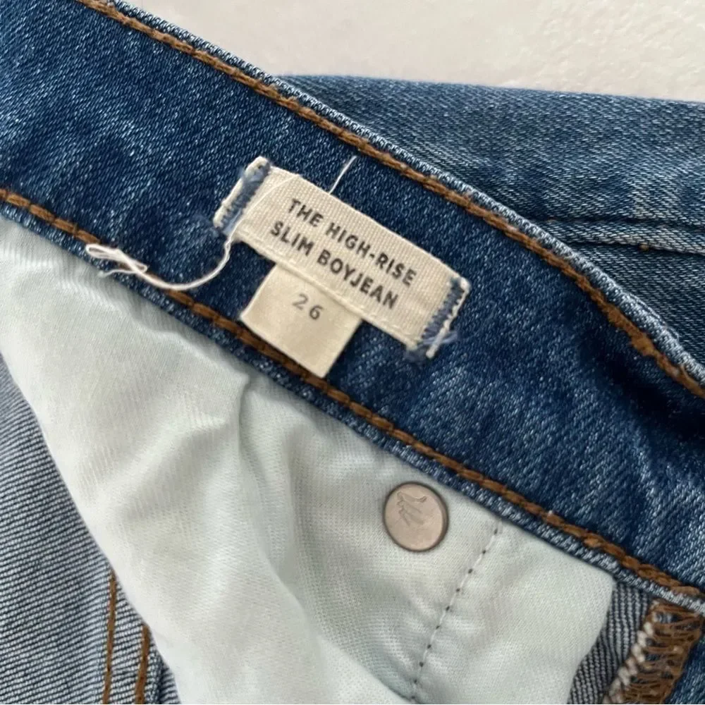 Madewell The High Rise Slim Boyjean Distressed Raw Hem, Size 26